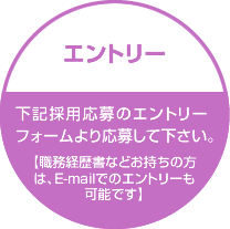 エントリー 下記採用応募のエントリーフォームより応募して下さい。 【職務経歴書などお持ちの方は、E-mailでのエントリーも可能です】