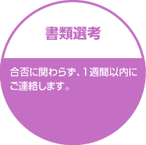 書類選考 合否に関わらず、1週間以内にご連絡します。